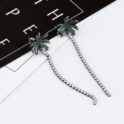 Rockyu ココナッツツリーデザイン チェーンピアス レディース ジルコニア サマーリゾートスタイル