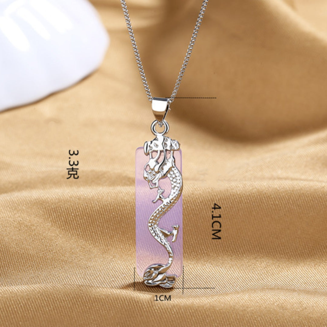 Rockyu ネックレス メンズ レディース 龍モチーフ 長方形ペンダント シルバー ステンレス 金属アレルギー対応