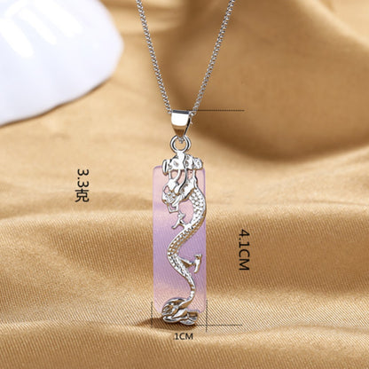 Rockyu ネックレス メンズ レディース 龍モチーフ 長方形ペンダント シルバー ステンレス 金属アレルギー対応