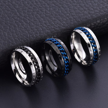 Rockyu 北欧ルーン文字チェーンリング メンズ 回転式 チタン製 ファッションアクセサリー