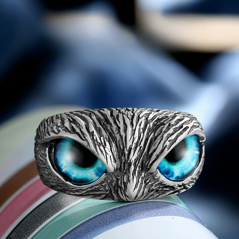 Rockyu イーグルリング メンズ フリーサイズ 藍宝石風 おしゃれ 鷹モチーフ 指輪