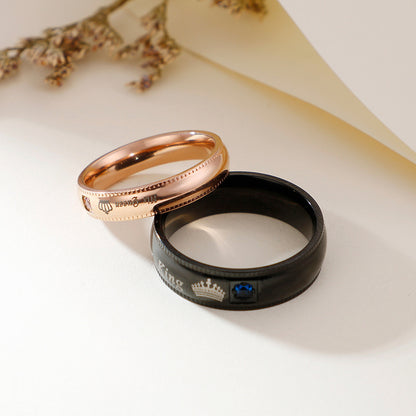 Rockyu ペアリング メンズ＆レディース サファイア風ジルコニア 彫刻入りステンレスリング