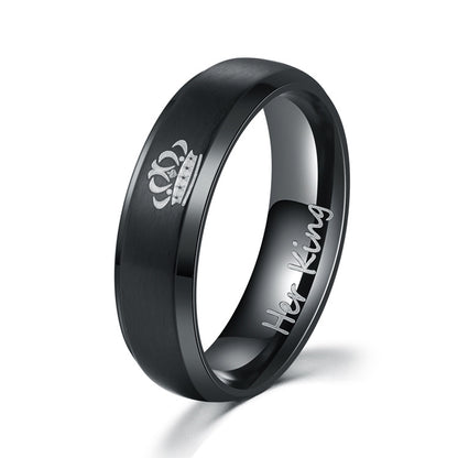 Rockyu ペアリング Her King & His Queen ステンレス製 ブラック＆ゴールド