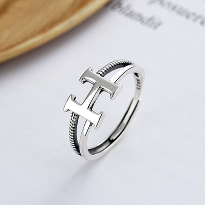 Rockyu Hモチーフリング レディース フリーサイズ シルバー925 調節可能 指輪