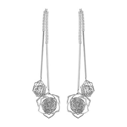 Rockyu ローズモチーフピアス レディース シルバー925 揺れるデザイン ジルコニア入り
