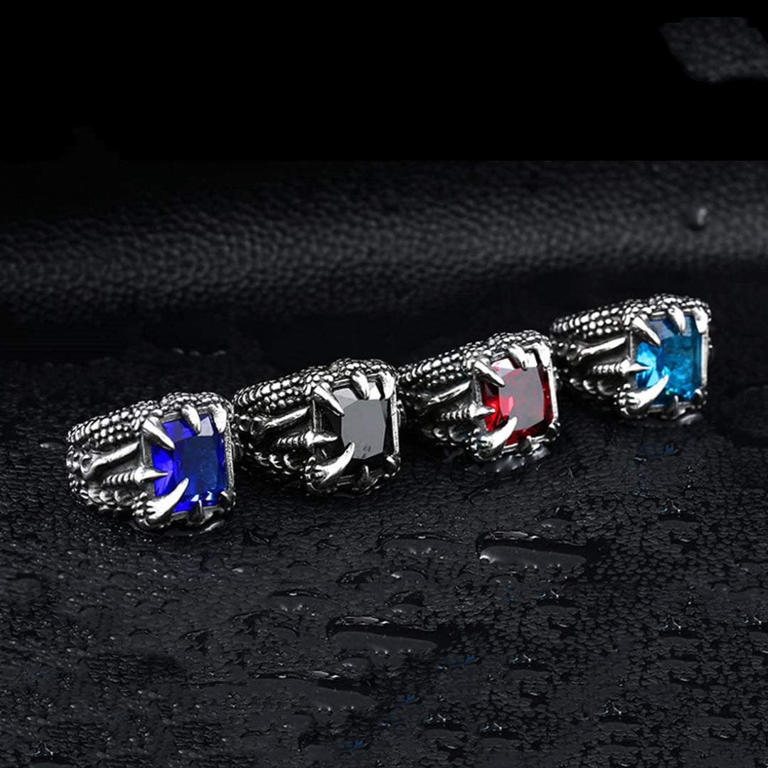 Rockyu ドラゴンクロウリング メンズ 大粒スクエア宝石 ステンレス製