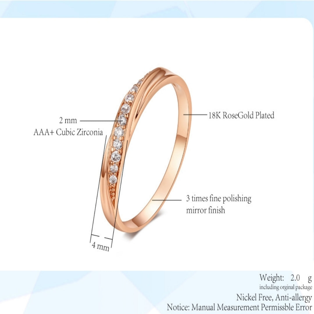 Rockyu レディースリング ピンクゴールド＆シルバー ジルコニア輝く華奢デザイン