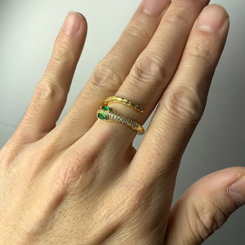 Rockyu 蛇モチーフリング レディース フリーサイズ 18金メッキ 厄除けデザイン