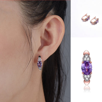 Rockyu ピアス レディース ハート＆パープルジルコニア フープピアス ピンクゴールド 金属アレルギー対応