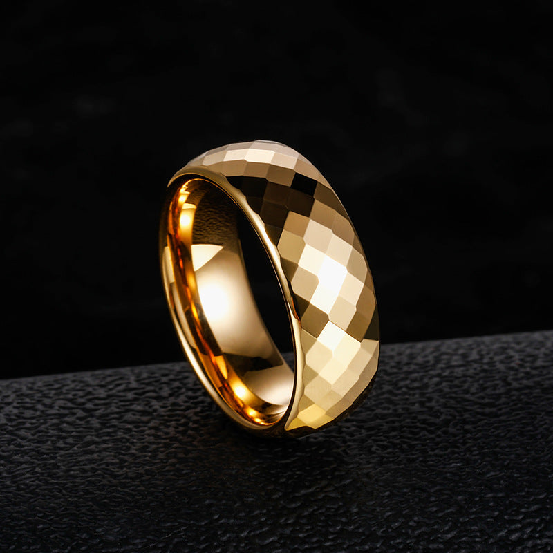 Rockyu タングステンリング メンズ 多面カット ゴールド 8mm幅