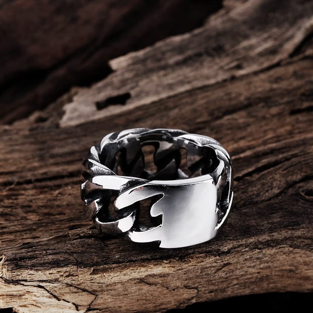 メンズ リング ステンレス製 チェーン＆レトロデザイン｜ロック＆アンティーク風 指輪 ファッションアクセサリー