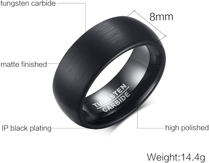 マット甲丸タングステンリング｜Rockyu 男女兼用 6mm/8mm 高耐久シンプル指輪 IPメッキ仕上げ