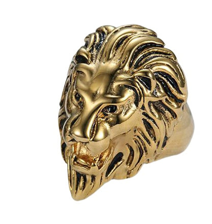 ライオンリング｜メンズ ゴールド＆ブラック ステンレス 個性派デザイン 指輪