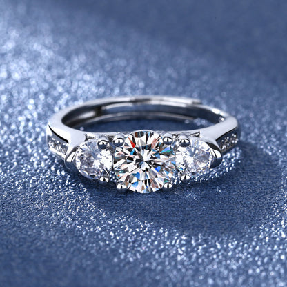 Rockyu モアサナイトD色1カラット 六爪セッティング オープンリング レディース シルバー調