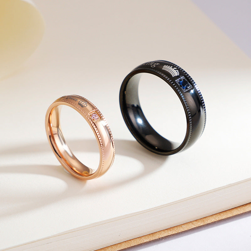 Rockyu ペアリング メンズ＆レディース サファイア風ジルコニア 彫刻入りステンレスリング