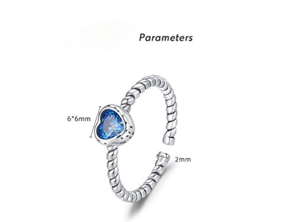 Rockyu リング レディース 925シルバー ハート＆ドロップ型 ブルーストーン 開口式