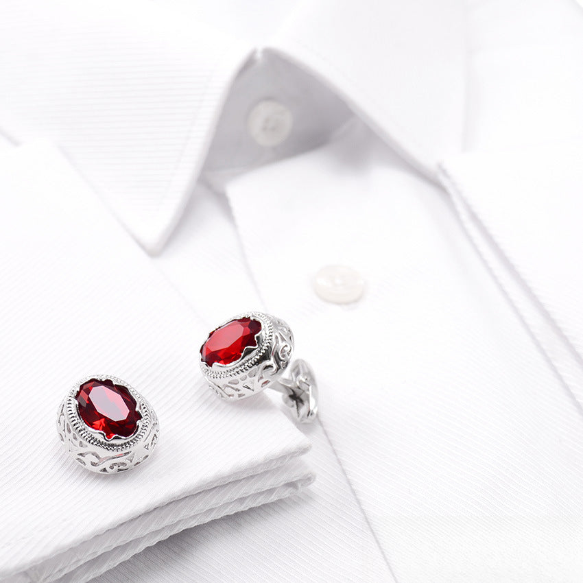 Rockyu メンズ ラウンドカフス グリーン＆ブルージルコニア ステンレス アンティーク調デザイン