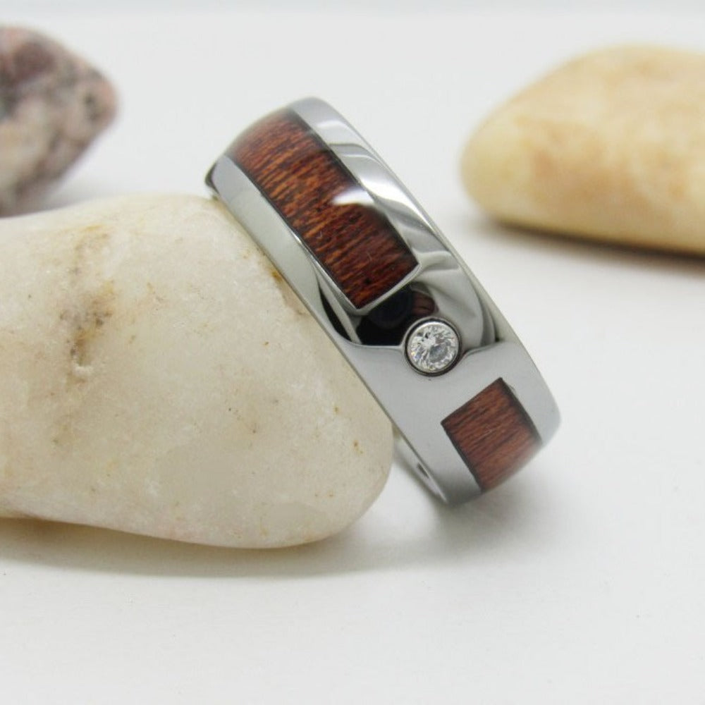 Rockyu タングステンカーバイドリング メンズ 8mm 木目インレイ ジルコニア シルバー 重厚感デザイン