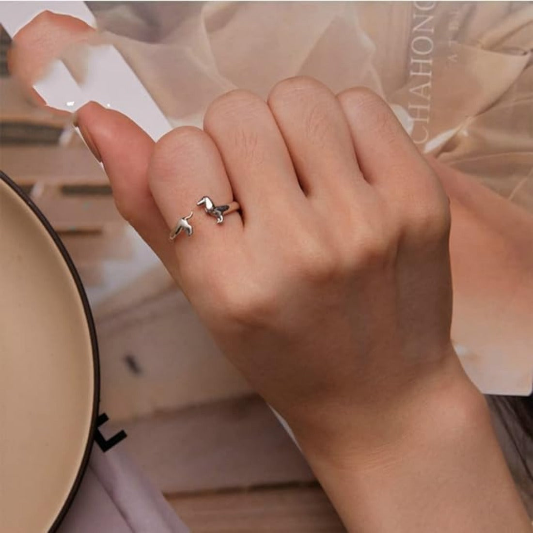 Rockyu ダックスフンドリング シルバー925 フリーサイズ 可愛い犬モチーフ