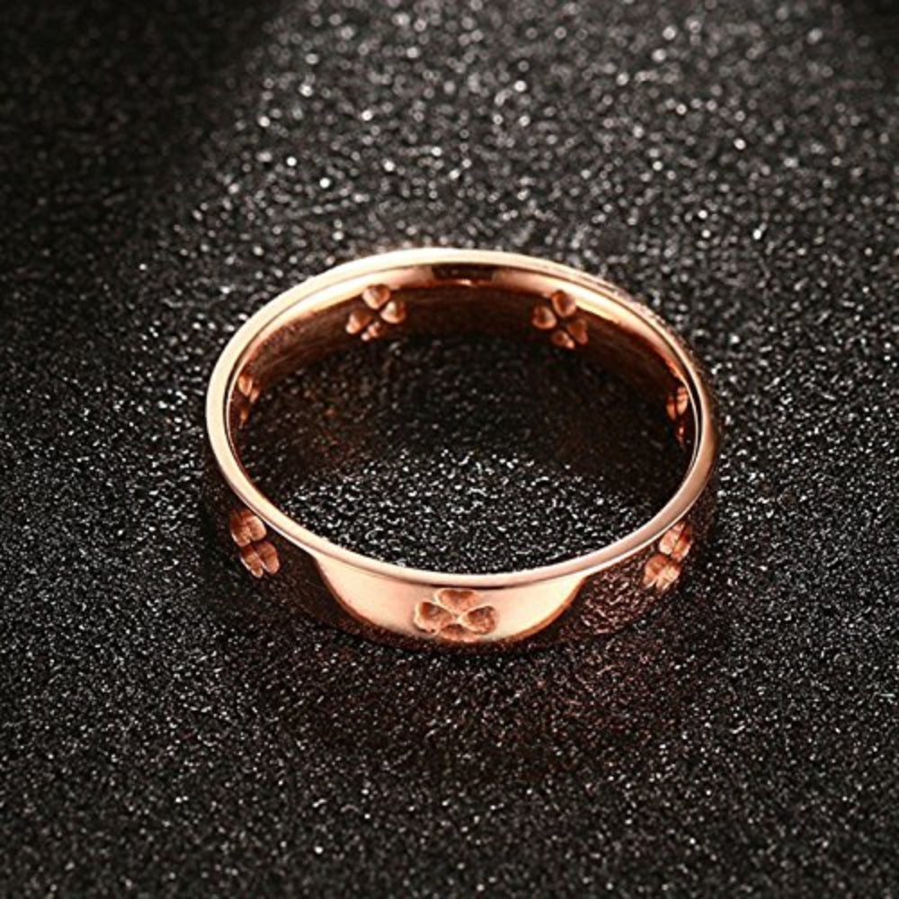 Rockyu レディースリング ハートクローバー柄 ピンクゴールド 4mm ステンレス製