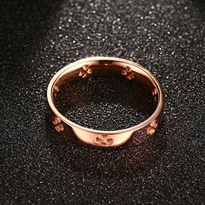 Rockyu レディースリング ハートクローバー柄 ピンクゴールド 4mm ステンレス製