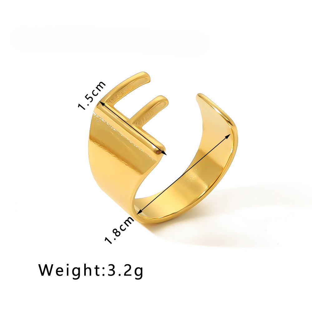 Rockyu イニシャルリング A〜Z選べる 太めゴールド フリーサイズステンレス指輪