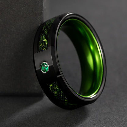 Rockyu タングステンリング メンズ 龍紋デザイン おしゃれ 幅8mm 指輪