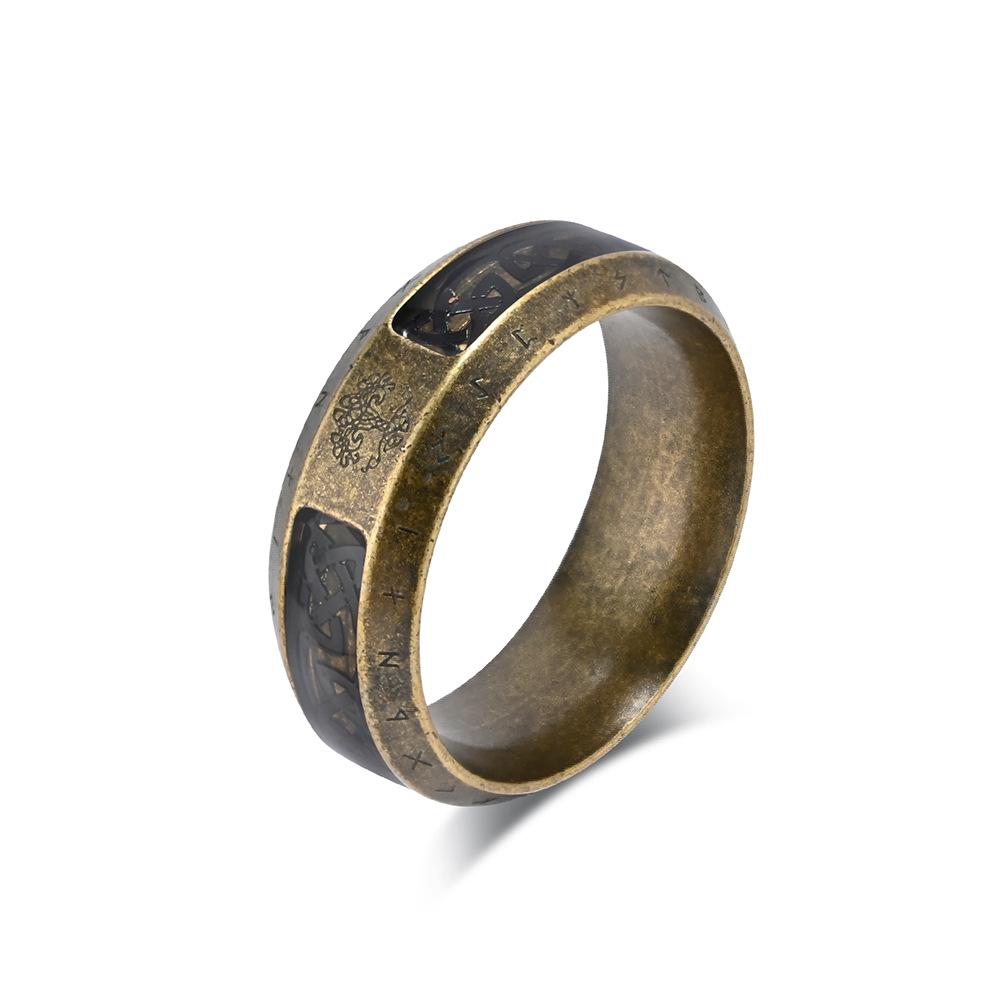 Rockyu 北欧ルーン×ケルト結び ステンレススチールリング