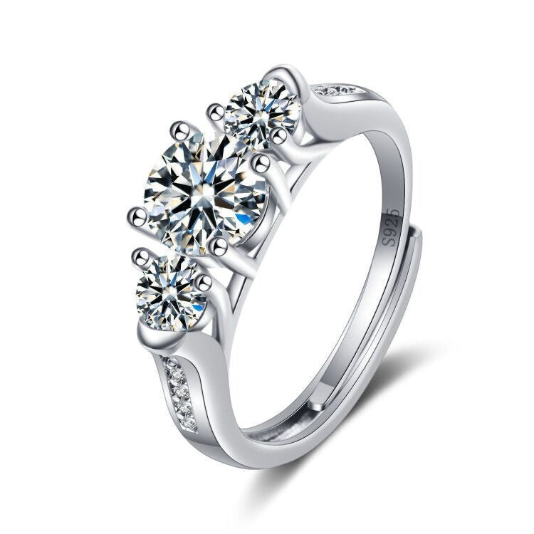 Rockyu モアサナイトD色1カラット 六爪セッティング オープンリング レディース シルバー調