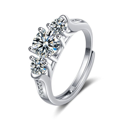 Rockyu モアサナイトD色1カラット 六爪セッティング オープンリング レディース シルバー調