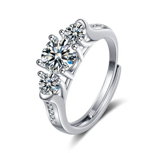 Rockyu モアサナイトD色1カラット 六爪セッティング オープンリング レディース シルバー調