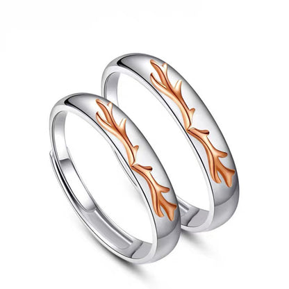 Rockyu 鹿の角モチーフ ペアリング フリーサイズ シルバー925×18K メンズ＆レディース