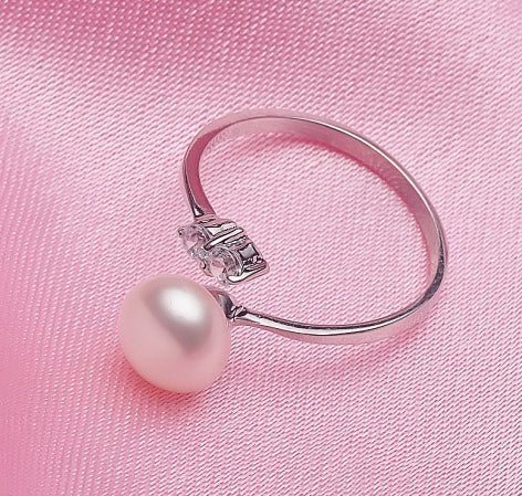 Rockyu パールリング レディース フリーサイズ プラチナカラー 真珠＆ジルコン装飾