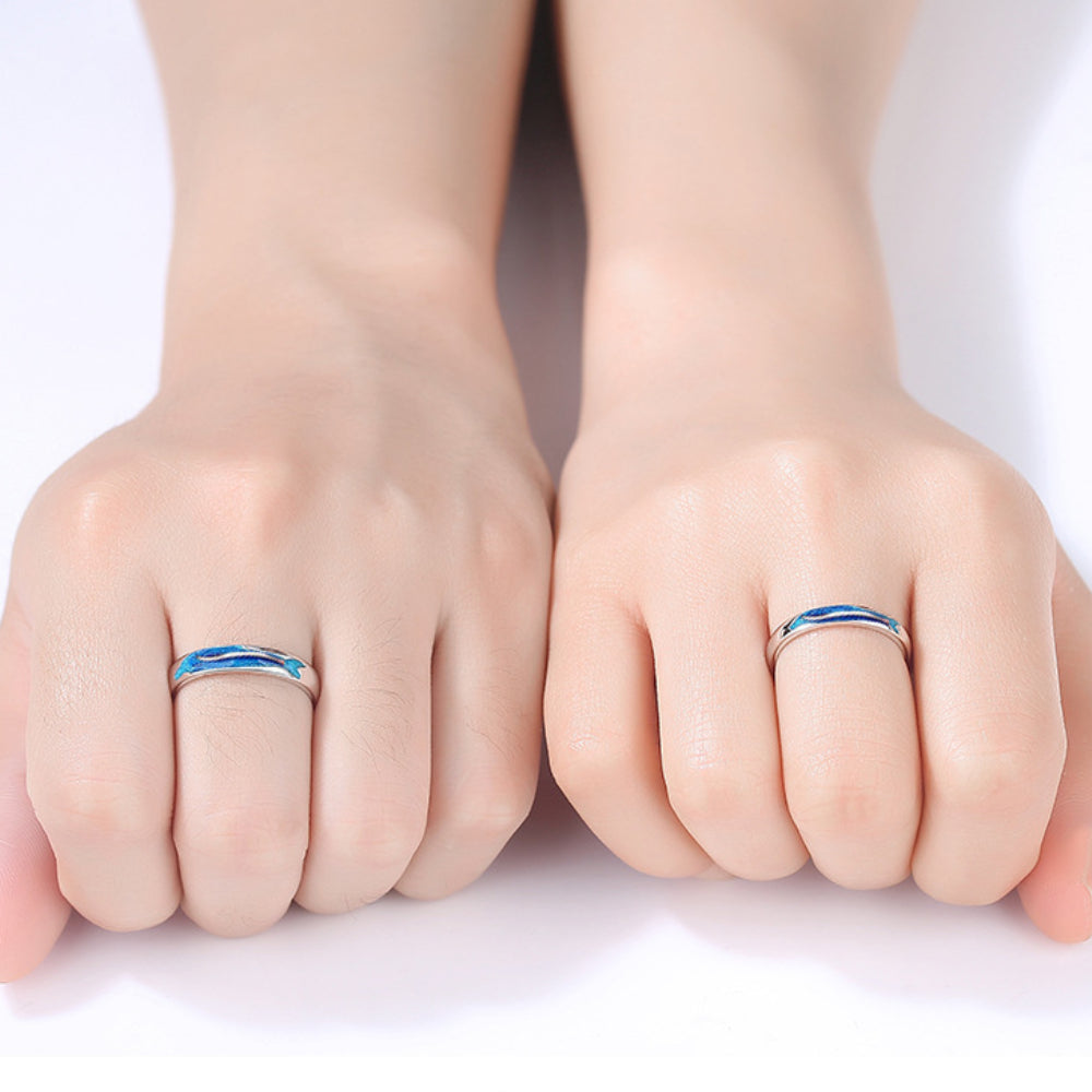 Rockyu ペアリング シルバー925 青海モチーフ フリーサイズ 2個セット カップルリング