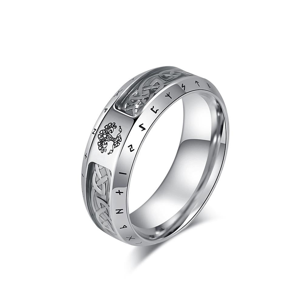 Rockyu 北欧ルーン×ケルト結び ステンレススチールリング