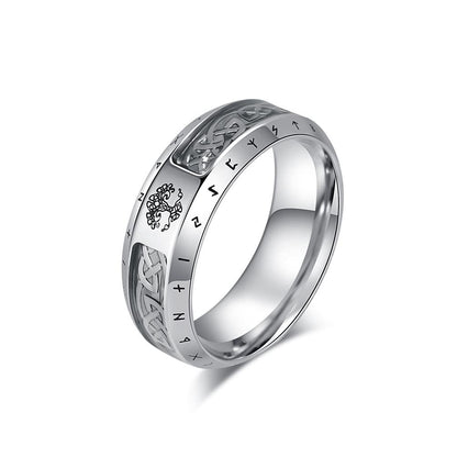 Rockyu 北欧ルーン×ケルト結び ステンレススチールリング