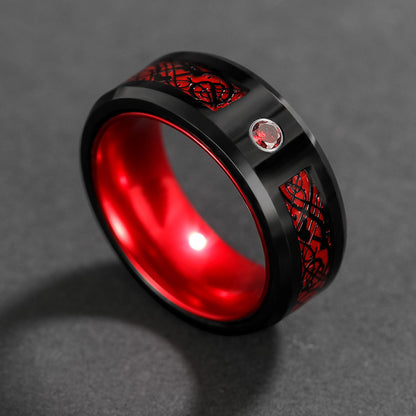 Rockyu タングステンリング メンズ 龍紋デザイン おしゃれ 幅8mm 指輪