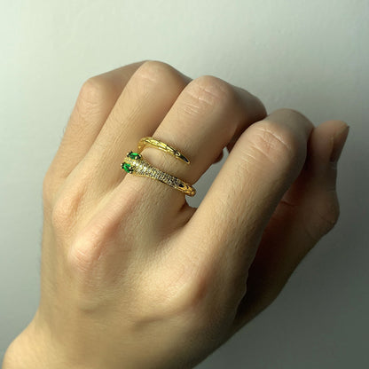 Rockyu 蛇モチーフリング レディース フリーサイズ 18金メッキ 厄除けデザイン