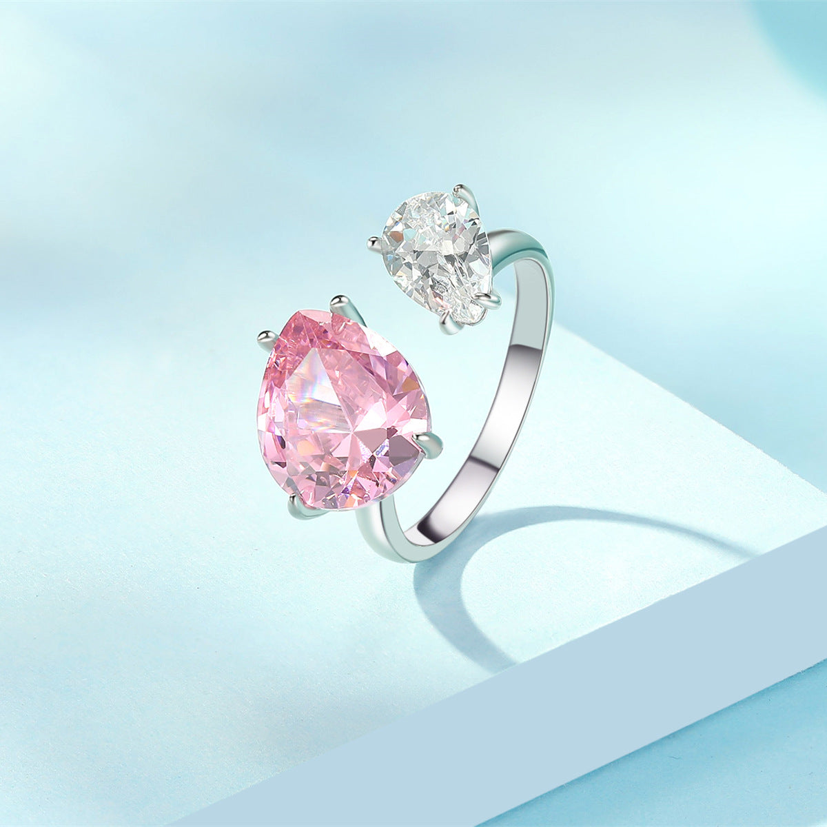 Rockyu レディースリング｜シルバー925＆大粒ピンクジルコニア ハートオープン指輪
