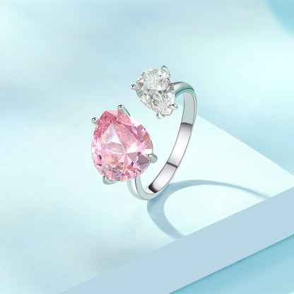 Rockyu レディースリング｜シルバー925＆大粒ピンクジルコニア ハートオープン指輪