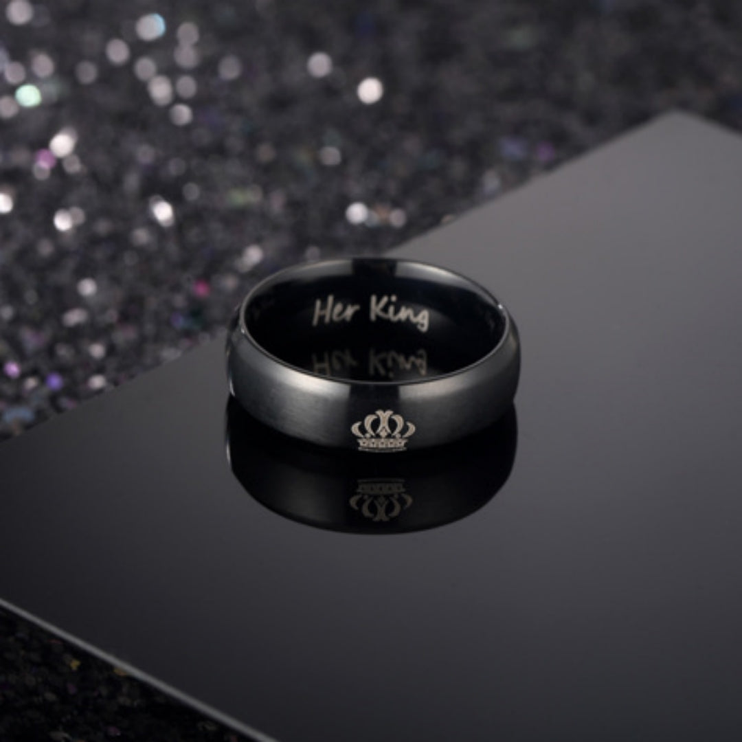 Rockyu ペアリング Her King & His Queen ステンレス製 ブラック＆ゴールド