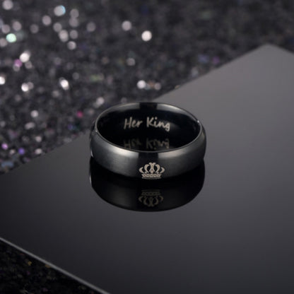 Rockyu ペアリング Her King & His Queen ステンレス製 ブラック＆ゴールド
