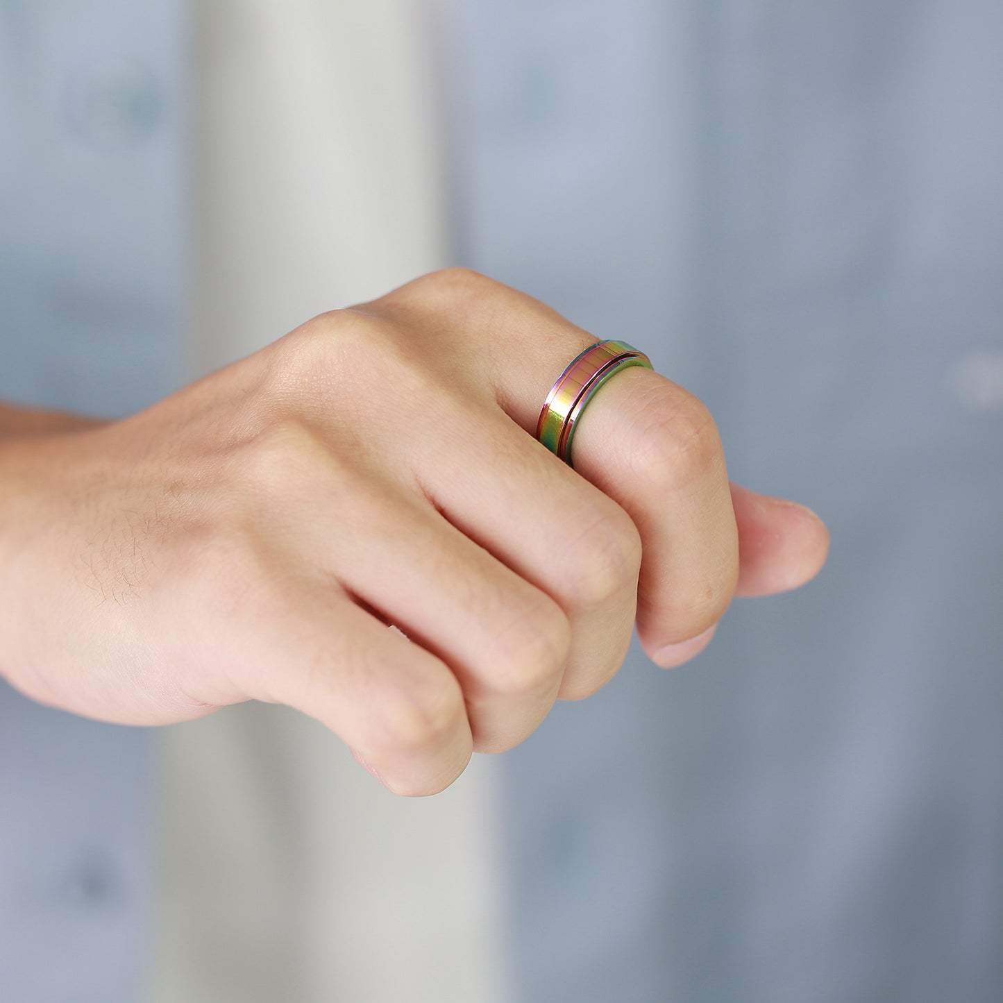 スピナー チタンリング メンズ スタイリッシュ IPメッキ 6mm 幅広デザイン