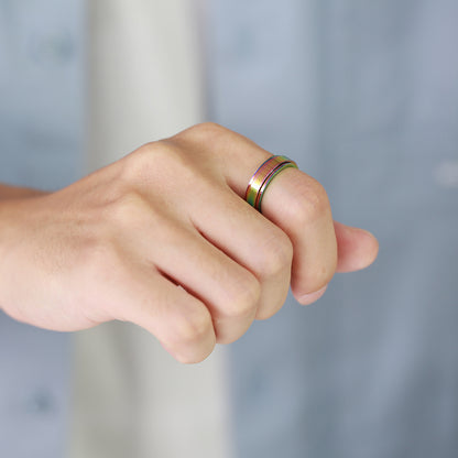 スピナー チタンリング メンズ スタイリッシュ IPメッキ 6mm 幅広デザイン