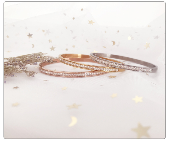 Rockyu バングル レディース ステンレス製 キュービック付 極細18K仕上げ ピンクゴールド