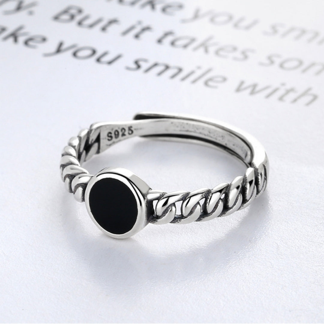 Rockyu ブラックストーン＆星モチーフ シルバー925リング メンズ・レディース対応