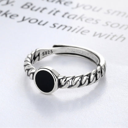 Rockyu ブラックストーン＆星モチーフ シルバー925リング メンズ・レディース対応