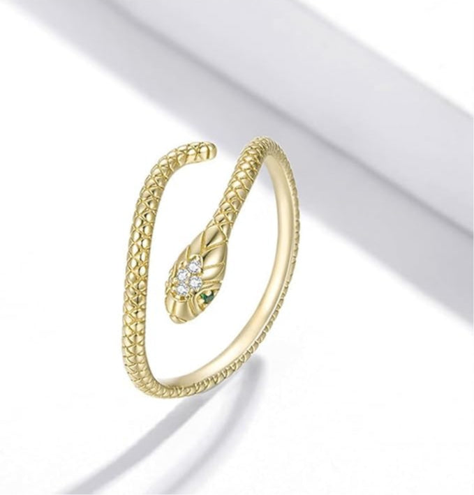 Rockyu スネークリング S925シルバー 蛇モチーフ レディース指輪 フリーサイズ