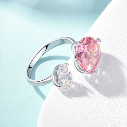 Rockyu レディースリング｜シルバー925＆大粒ピンクジルコニア ハートオープン指輪