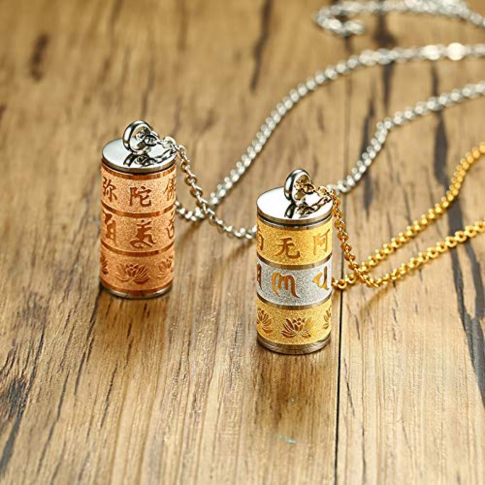 Rockyu ネックレス シリンダー ペンダント ステンレス ゴールド×シルバー 蓮モチーフ メンズ レディース